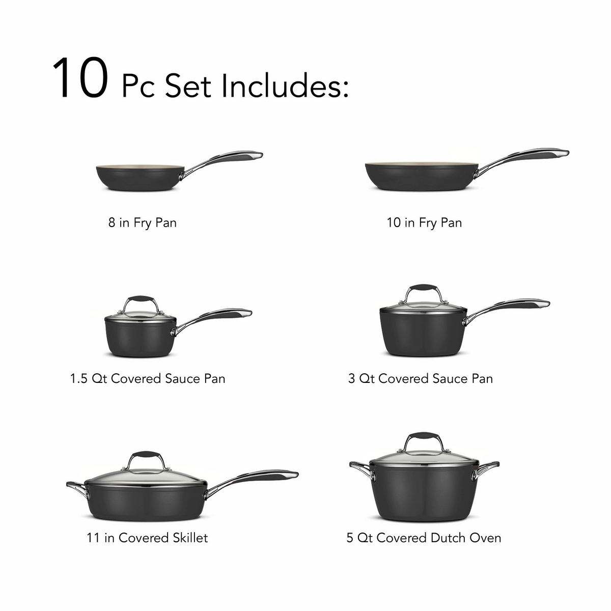 Tramontina Gourmet Ceramica Deluxe 10-Piece Cookware Set, Metallic Black