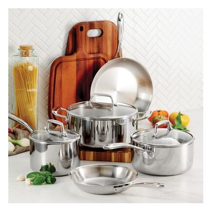 Tri-Ply Clad 8 Pc Stainless Steel Cookware Set with Glass Lids