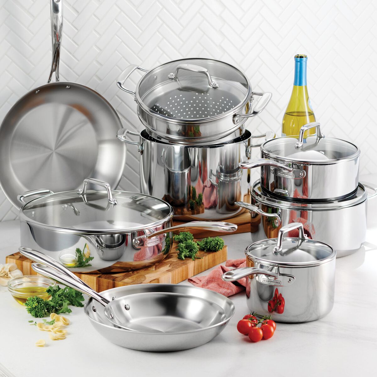 Tri-Ply Clad 14 Pc Stainless Steel Cookware Set with Glass Lids -  Tramontina US