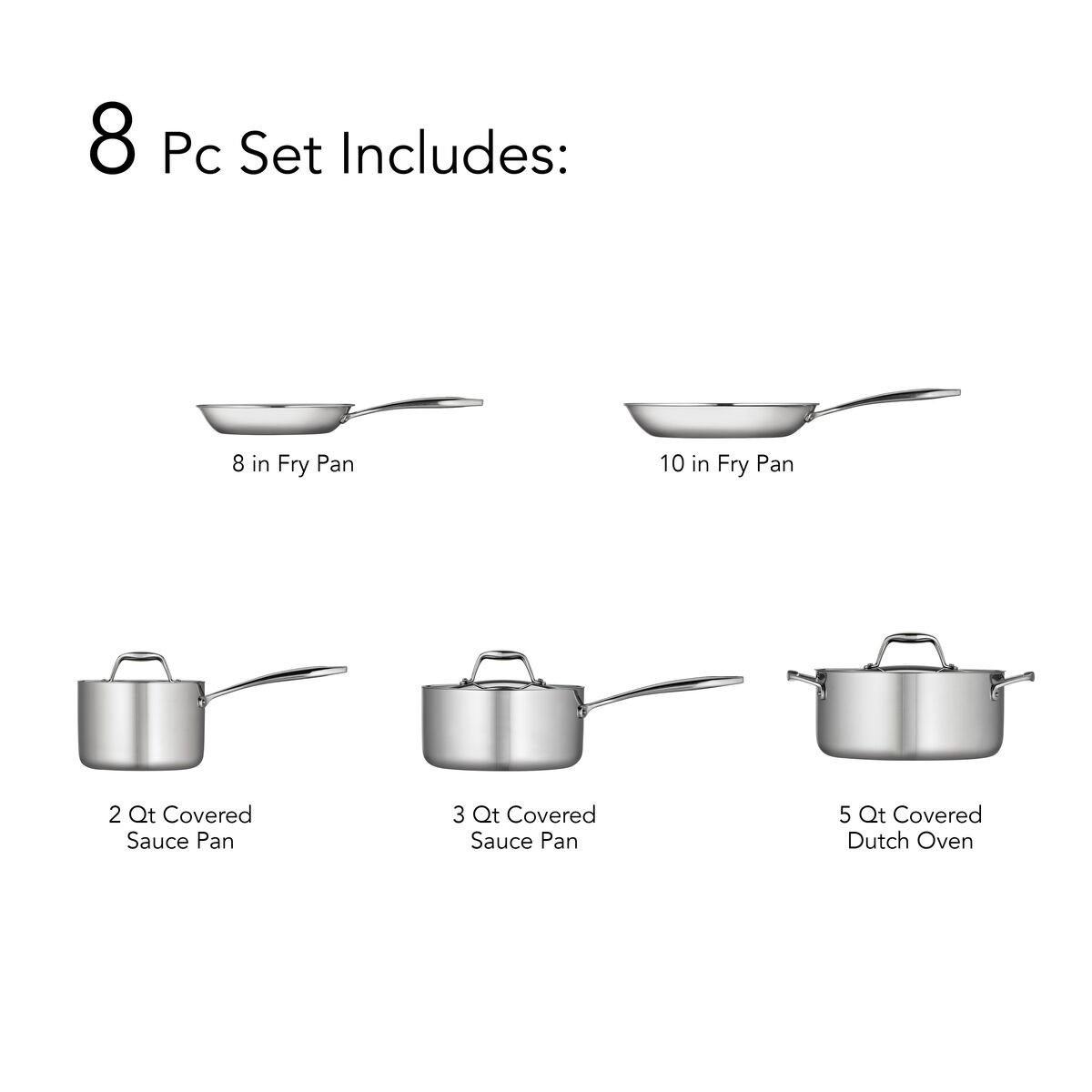 8 Pc Tri-Ply Clad Stainless Steel Cookware Set - Tramontina US