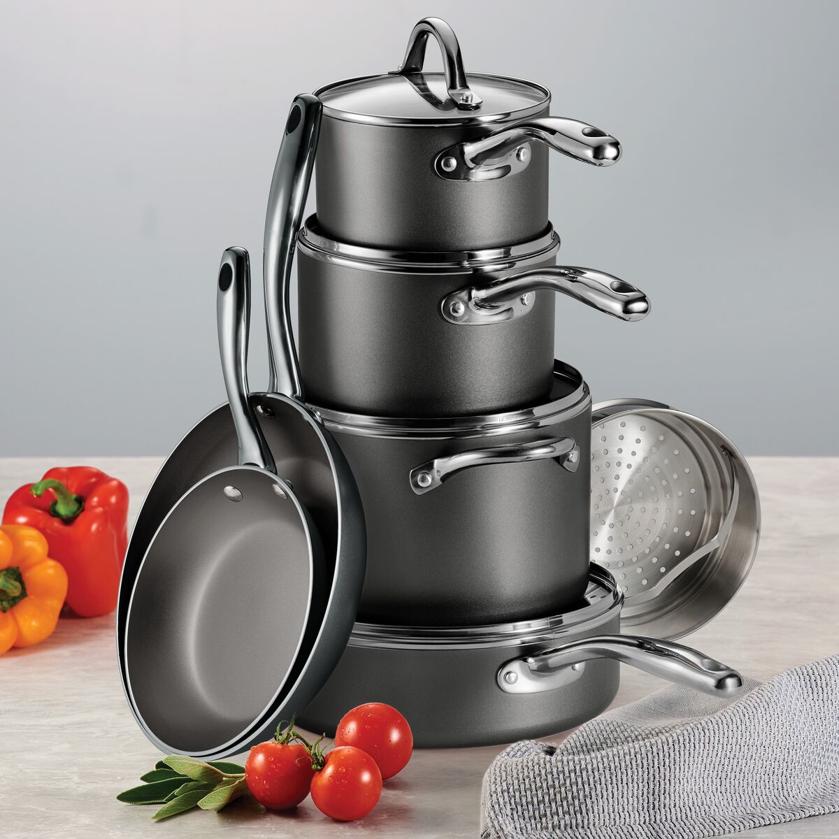 11 Pc Nonstick Cookware Set- Charcoal Gray - Tramontina US