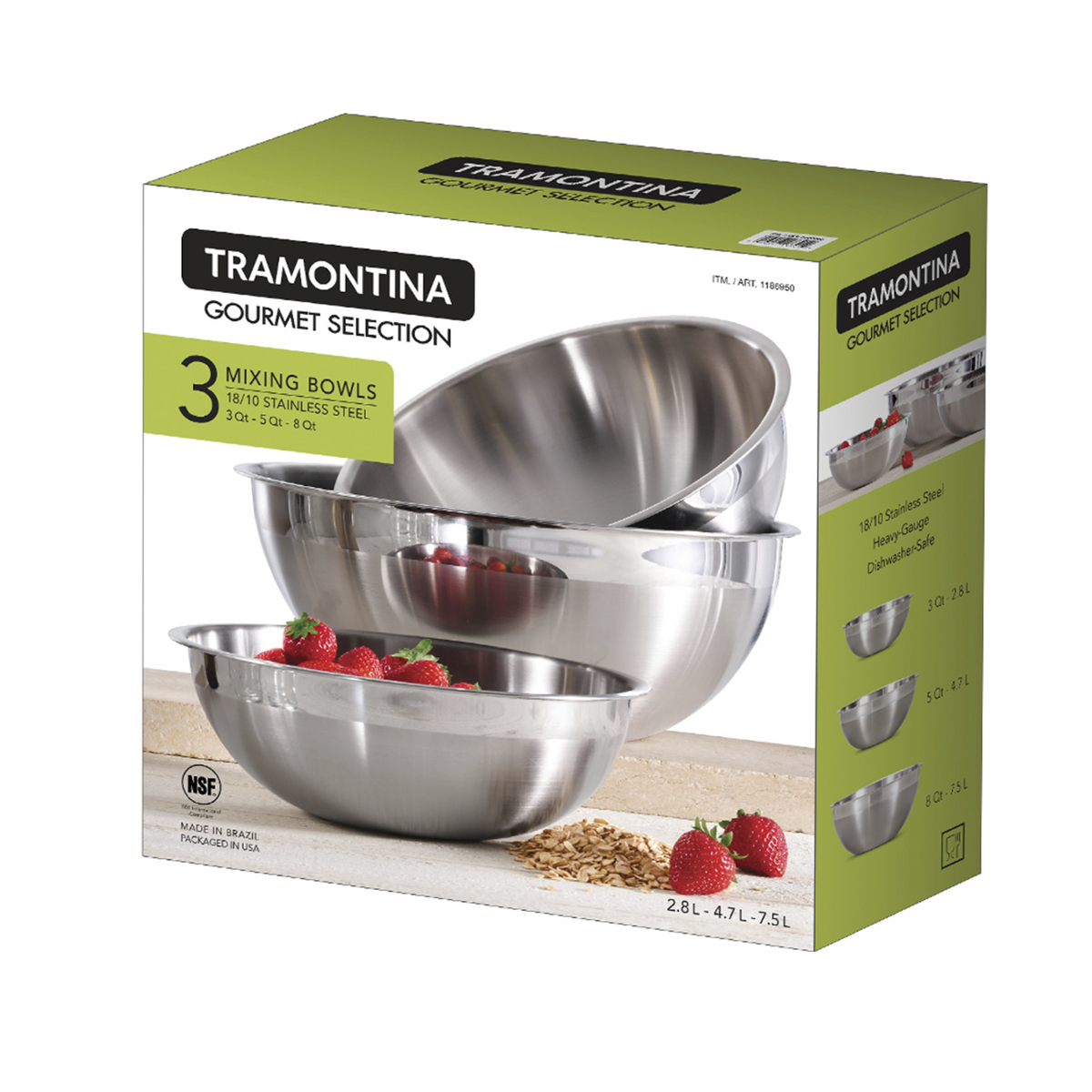 Tramontina Mixing Bowl 18/10 Stainless Steel 3-Pack, 80202/202DS