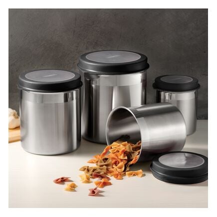 4 Pc Stainless Steel Canister Set - Black Plastic Lids