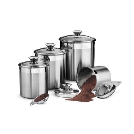 8 Pc Stainless Steel Covered Canister and Scoop Set