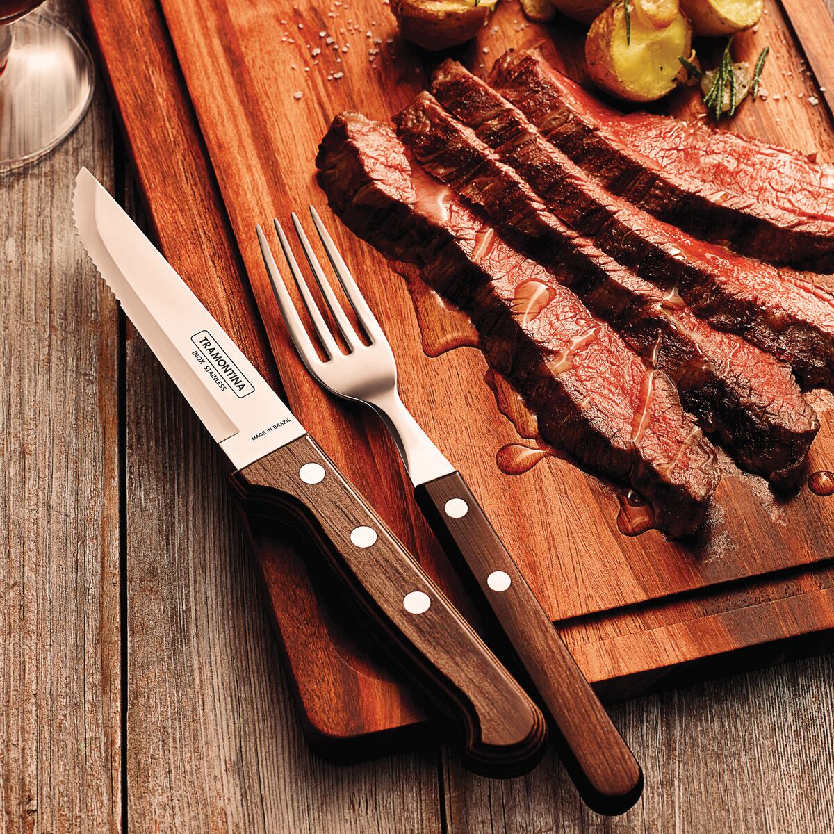 Churrasco BBQ 12 Pc Polywood Fork and Steak Knife Set