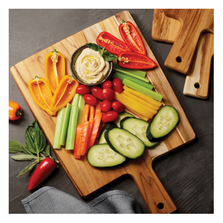 3 Pc Teak Wood "Cut & Taste" Kitchen Board Set with Handles